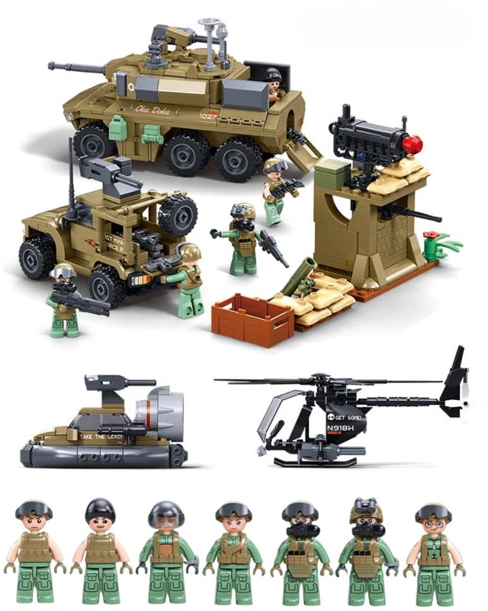   - Leger formatie gevechtsvoertuigen | WW2 Army | 7 minifigures soldaten | City defender modelbouw bouwpakketten | Technisch educatief speelgoed voor kinderen & volwassenen | 744 bouwstenen